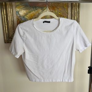 White Zara cropped shirt with stretch.